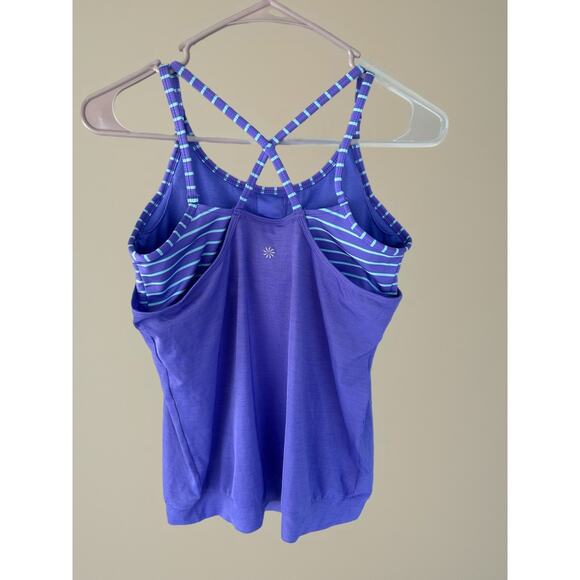 Athleta Girl's Striped Built In Bra Criss Cross Back Tank Top Purple Size XL 14 - Picture 2 of 9